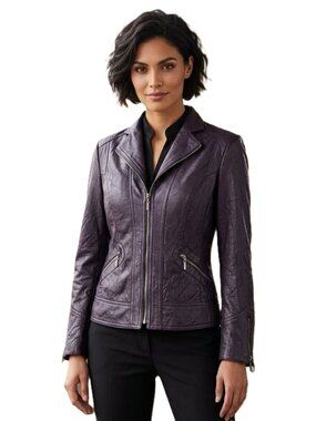 Conrad C Petite 8 Dark Plum Faux Leather Jacket Moto Whimsigoth Zipper Accent